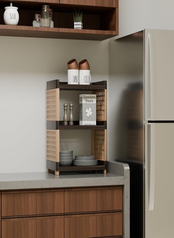 Morbrix 3-Tier Kitchen Storage Rack Organizer Shelf - Multipurpose Plastic Shelf for Kitchen Countertop, Bathroom, Pantry - Brown Utility Rack for Spices, Jars, Dishes, Cups & More - Image 1
